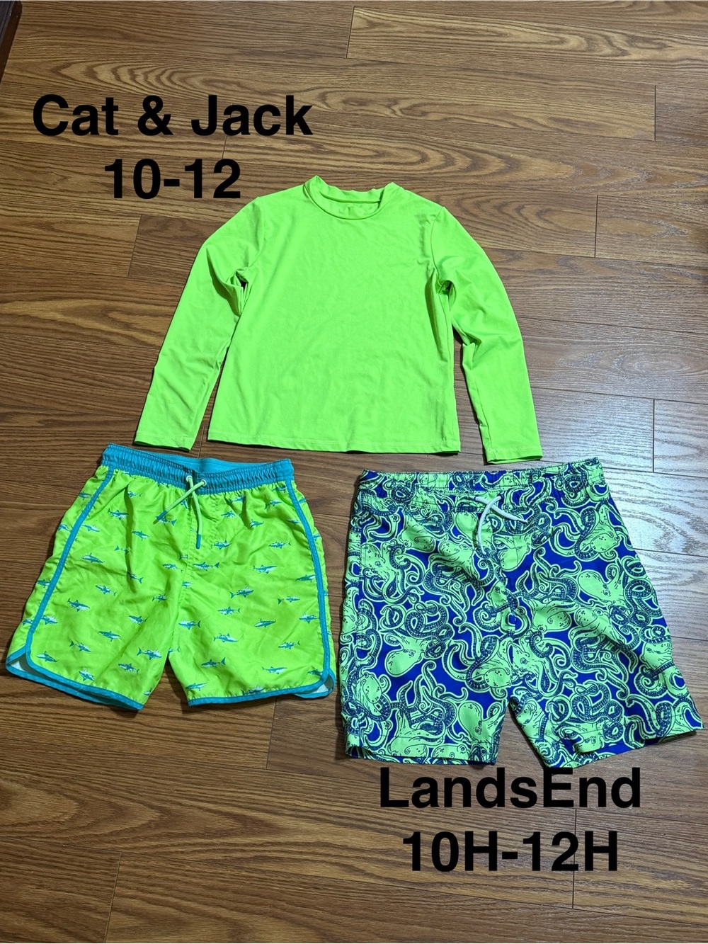 Lands' End Boys' Neon Lime and Blue Paisley Swim Trunks Set